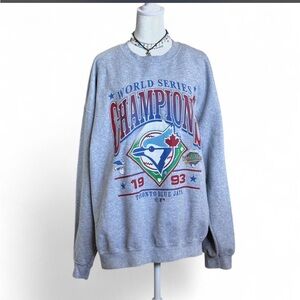 90s Toronto Blue Jays World Series Champions Grey Crewneck Sweatshirt Size XL